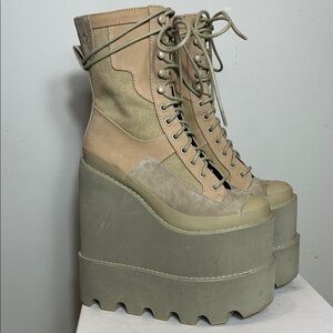 Darker Wavs Beige Platform Lace-Up Traitor Boots